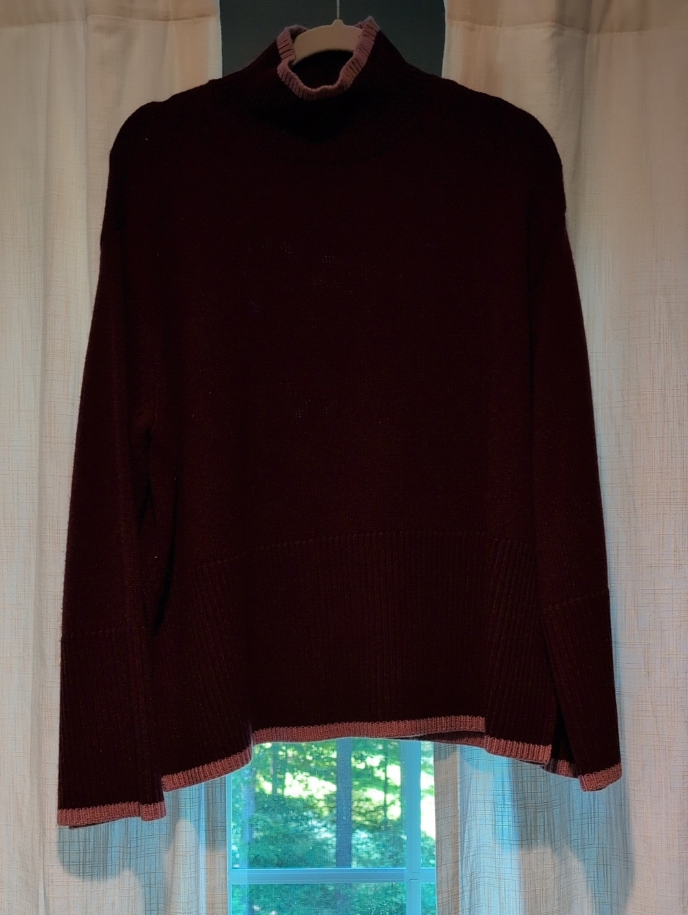Tuckernuck Burgundy Mock Neck Sweater with Pink Trim NWOT